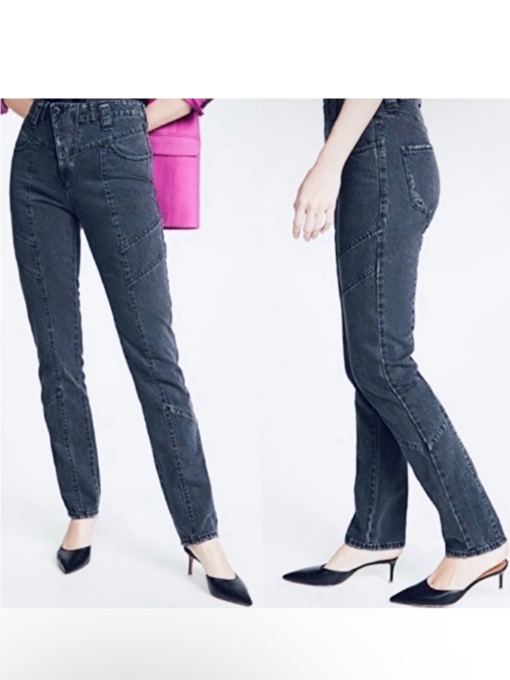 Retrofete high rise gray moto denim Jean